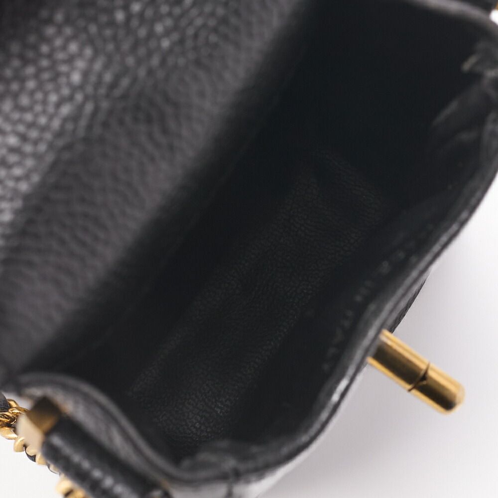 Chanel Shoulder Bag Pouch Caviar Skin Black Gold Hardware Turnlock Vertical