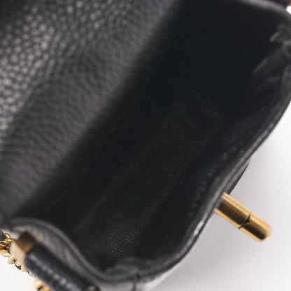 Chanel Shoulder Bag Pouch Caviar Skin Black Gold Hardware Turnlock Vertical