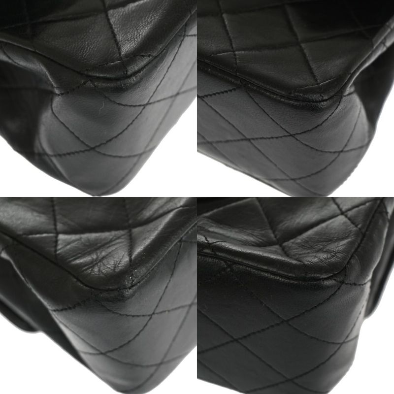 Chanel Matelasse Double Flap Chain Shoulder Bag Black Gold Hardware 898bs154