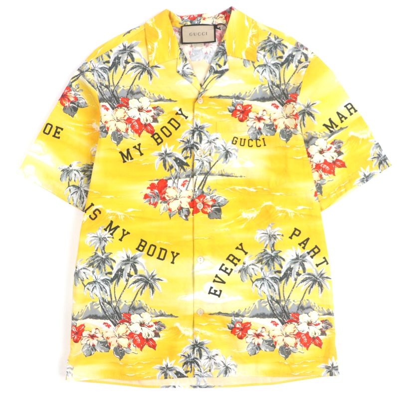 Gucci 22AW 694124 100% Cotton Hibiscus Short Sleeve Short Sleeve Bow Ring