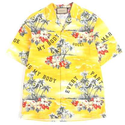 Gucci 22AW 694124 100% Cotton Hibiscus Short Sleeve Short Sleeve Bow Ring