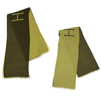 Hermes Shawl Muffler Cashmere Silk Reversible Green Scarf