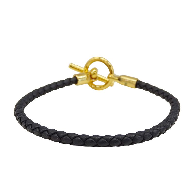 Hermes Bracelet Women's Brand Leather Bracelet Glenan Black Gold Hardware Size