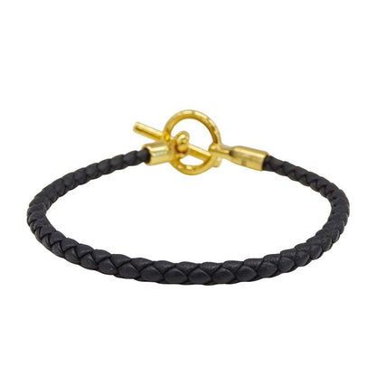 Hermes Bracelet Women's Brand Leather Bracelet Glenan Black Gold Hardware Size