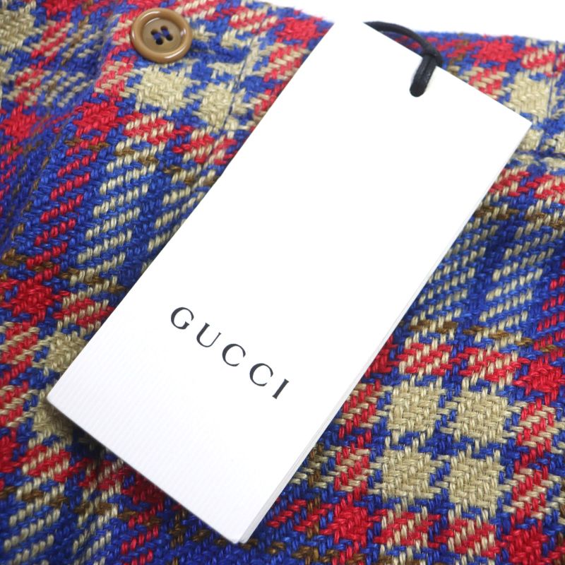 Gucci 20SS 630590 Linen Cotton Checked Embroidered Button Fly Tweed Shorts