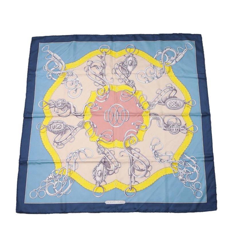 Hermes Scarf Carré 90 Silk Multicolor Ice Blue Yellow LIFT Profile Women Hermes
