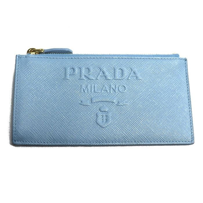 Prada Saffiano Embossed Logo Fragment Case Card Light Blue 1 Mc079 Coin