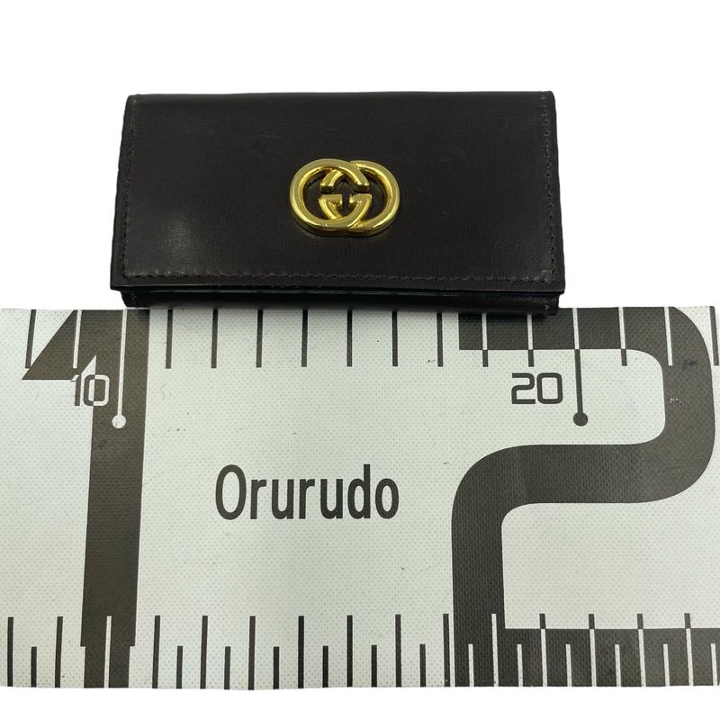 Gucci Key Case GG Logo Leather Hardware Engraved Black