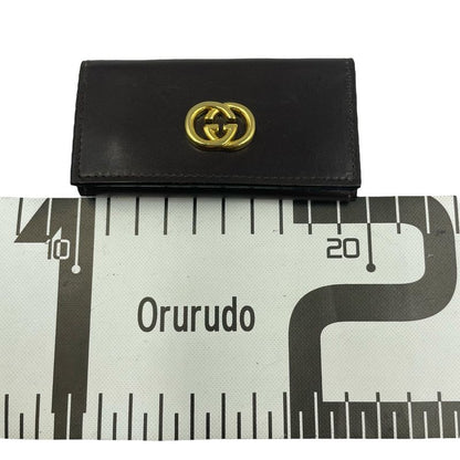 Gucci Key Case GG Logo Leather Hardware Engraved Black