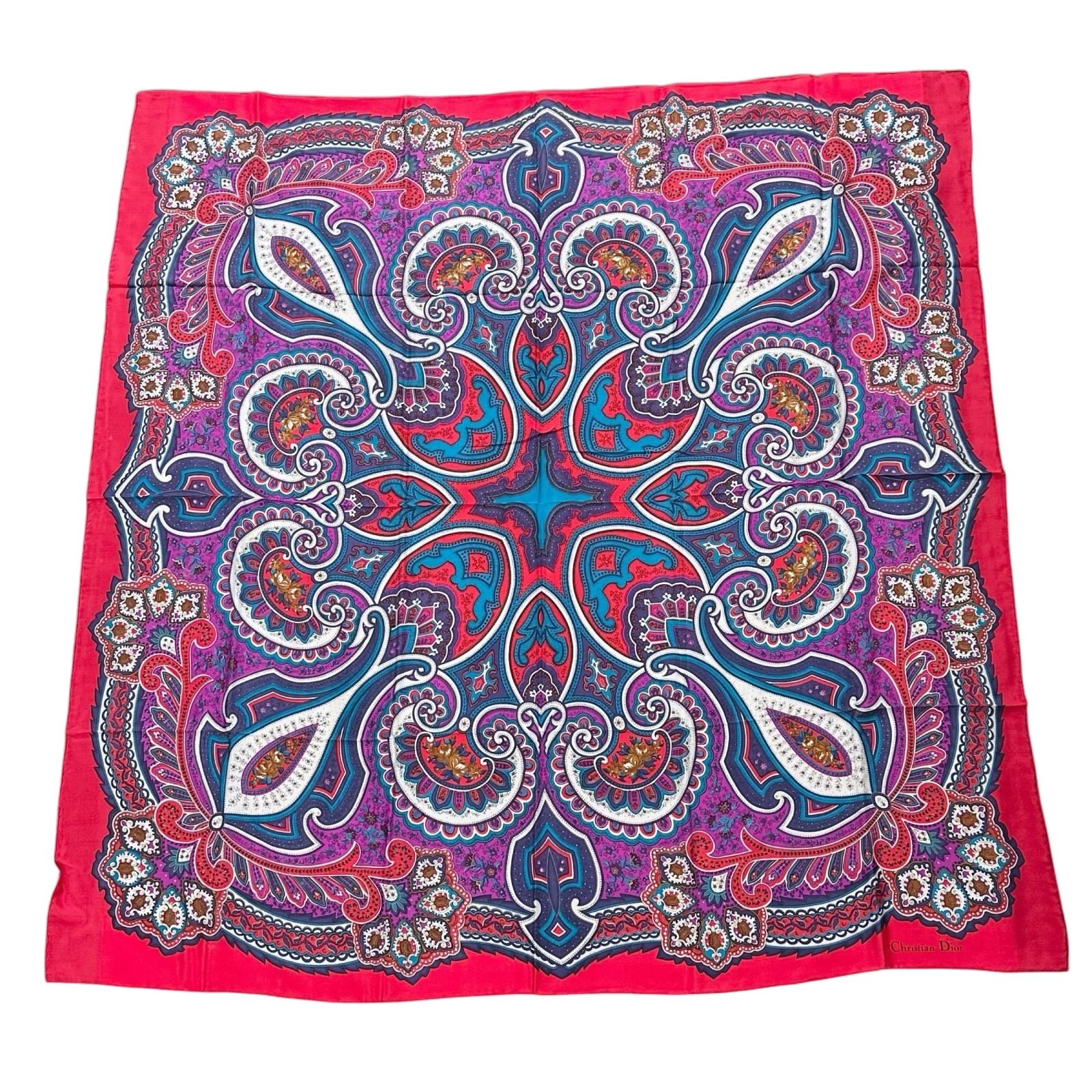 Dior Paisley Silk Purple Red Scarf