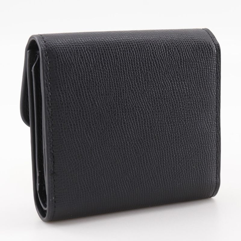 Dior Compact Wallet Calf Black Women's Trifold Wallet