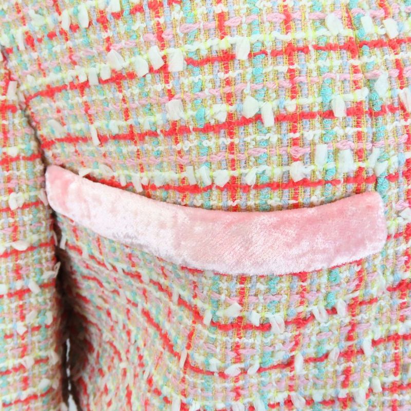 Chanel Set Up 38 Wool Cotton Nylon Pink Red Multicolor Tweed Coco Button