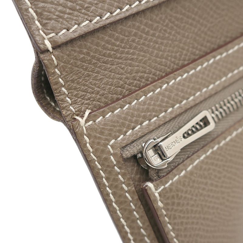 Hermes Trifold Wallet Click 12 Vaux Epson Etoupe Silver Hardware Grained C