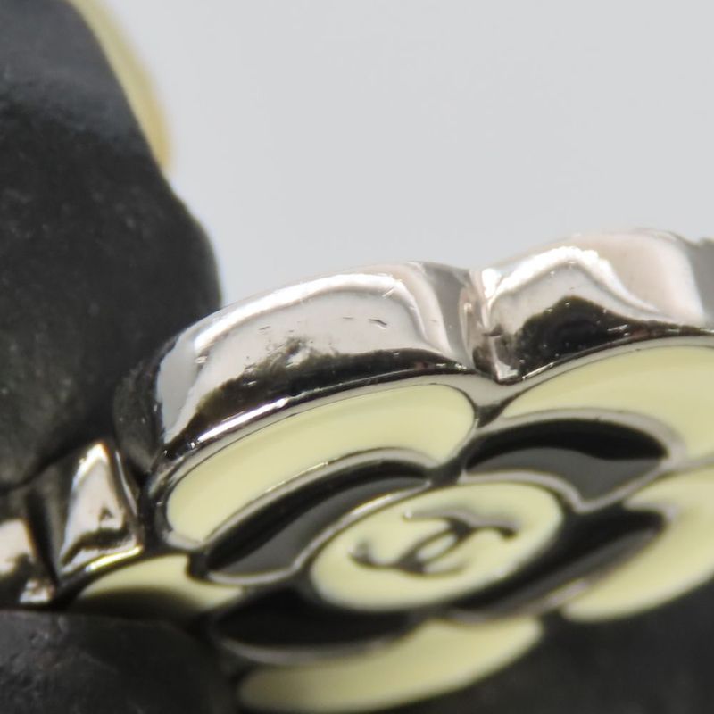 Chanel Earring Coco Mark Metal Silver Black Cream Camellia 05P Accessories