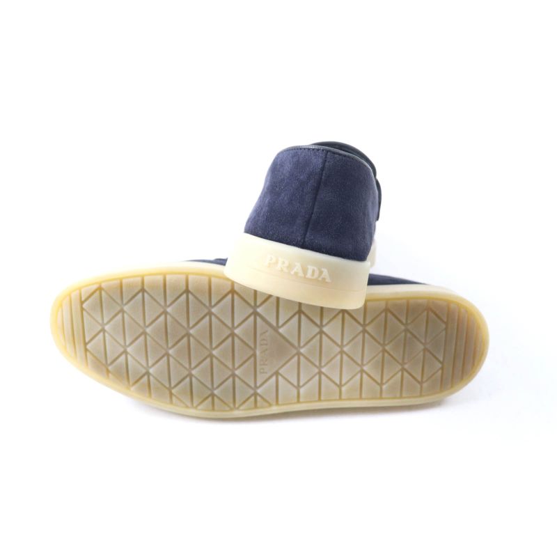 Prada 1d222n Triangle Logo Suede Leather Loafers Navy 35.5 With Box And Storage