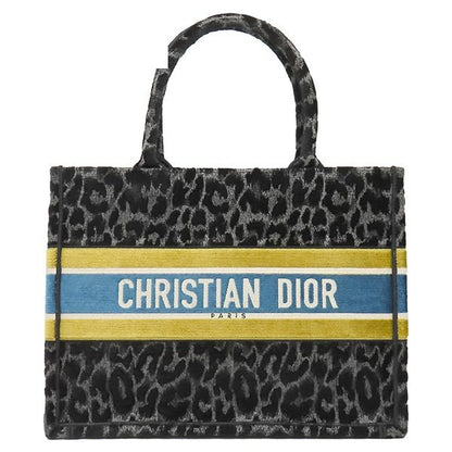 Dior Tote Book Medium Velour Black Yellow Blue Leopard Print