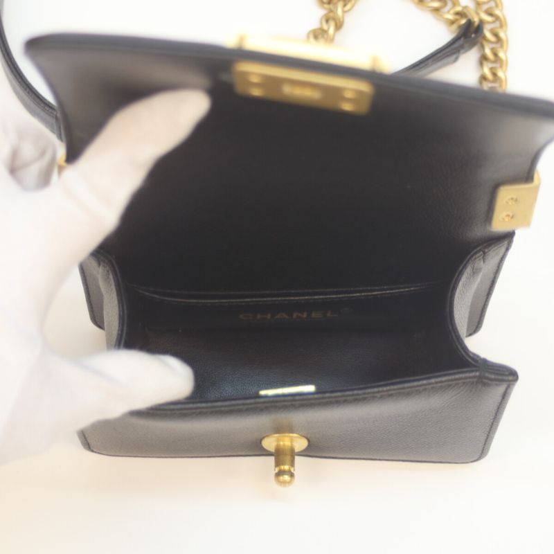 Chanel A67364 Black Caviar Skin Ghardware Mini Boy Chanel 15 Chain Shoulder Bag