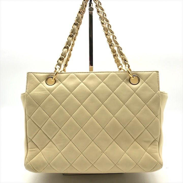 Chanel CC Logo Quilted Chain Tote Hand Ivory