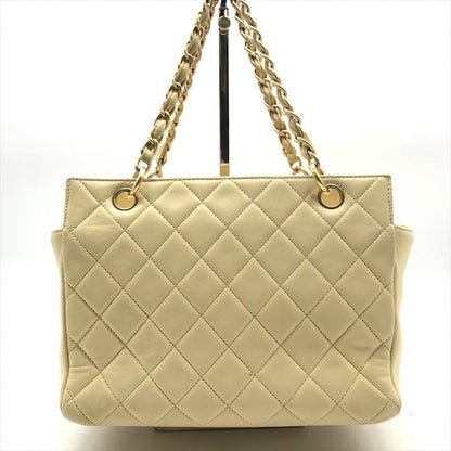 Chanel CC Logo Quilted Chain Tote Hand Ivory