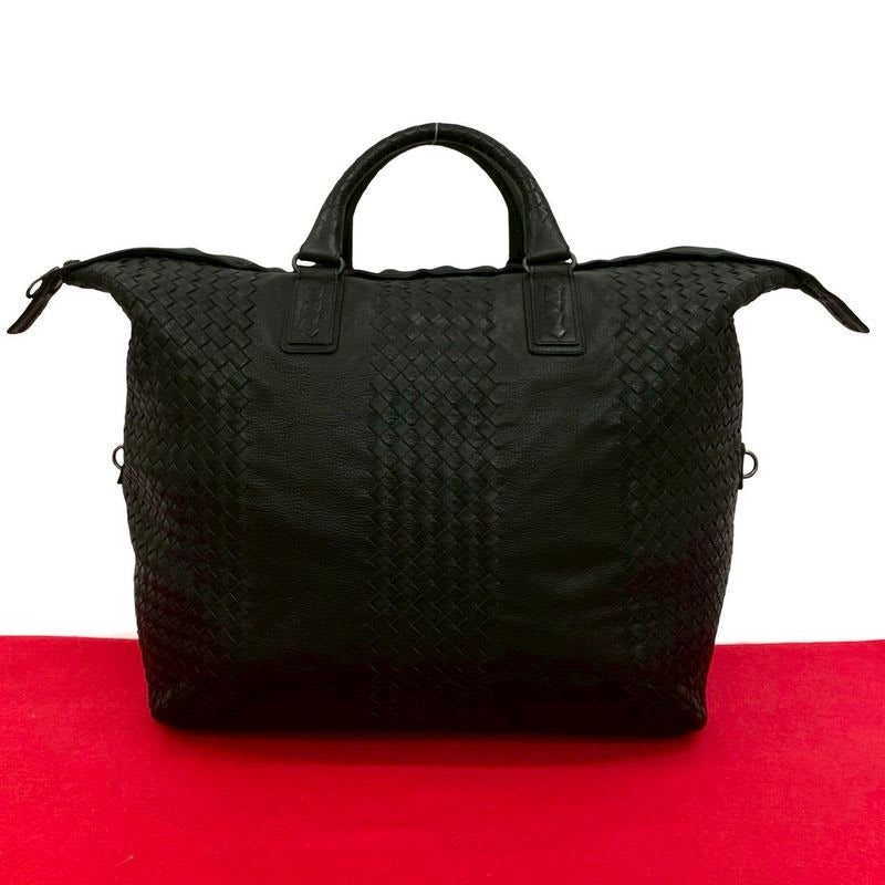 Bottega Veneta Intrecciato Leather Handbag Boston Bag Black