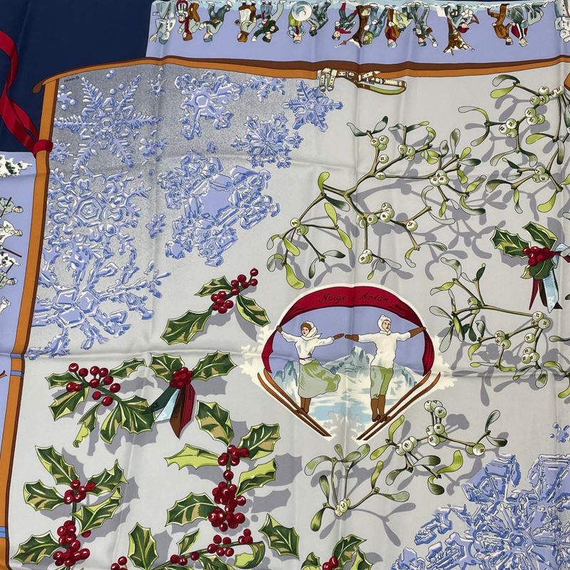 Hermes Carre 90 Neige D'antan Last Year's Snow Blue 100% Silk Scarf