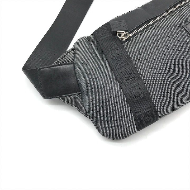 Chanel CC Logo Sports Waist Body Shoulder Bag Black Lame