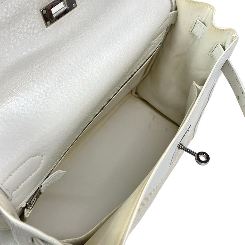 Hermes Handbag Kelly 32 White And Ivory Internal Stitching/silver Hardware