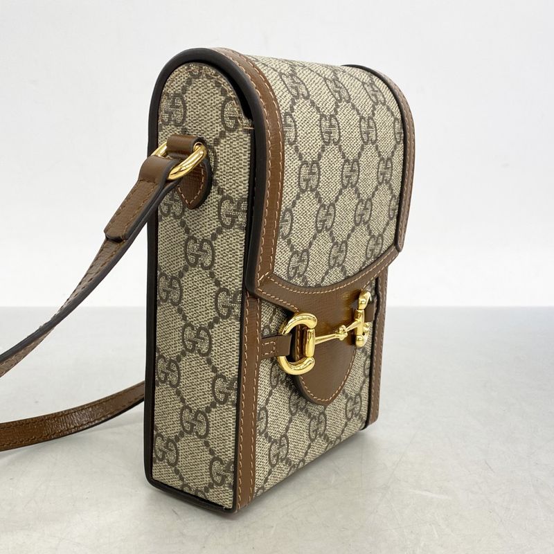 Gucci Shoulder Bag GG Supreme Horsebit 625615 PVC Brown Gold Hardware Women