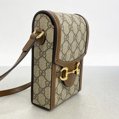 Gucci Shoulder Bag GG Supreme Horsebit 625615 PVC Brown Gold Hardware Women