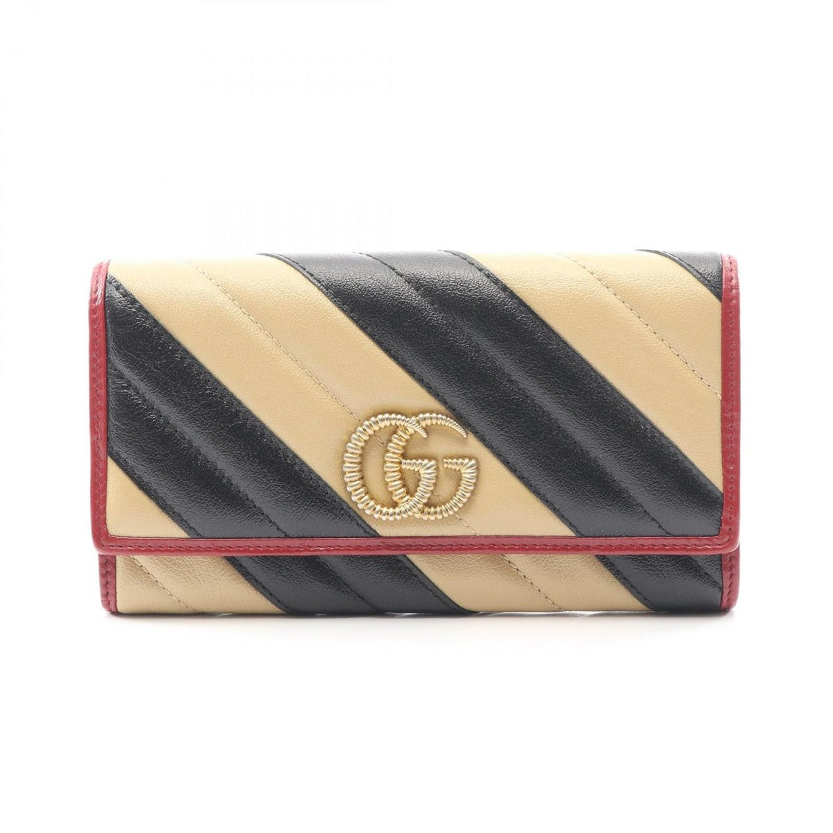 Gucci Bifold Long Wallet GG Marmont Black Beige Leather ZIP