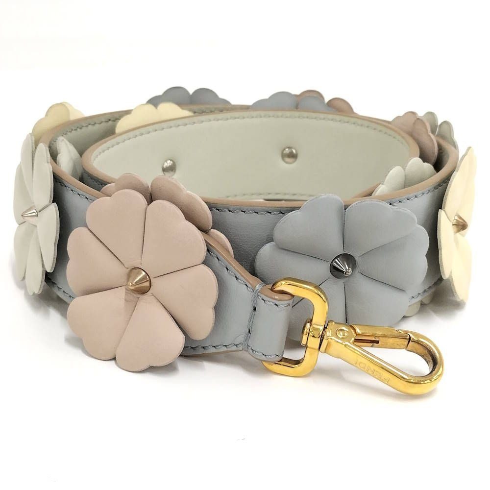 Fendi Shoulder Strap Flower Leather Gray Multicolor