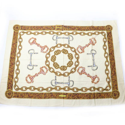 Gucci Vintage 100% Cotton Animal Print Horsebit Large Shawl Scarf Brown Made In