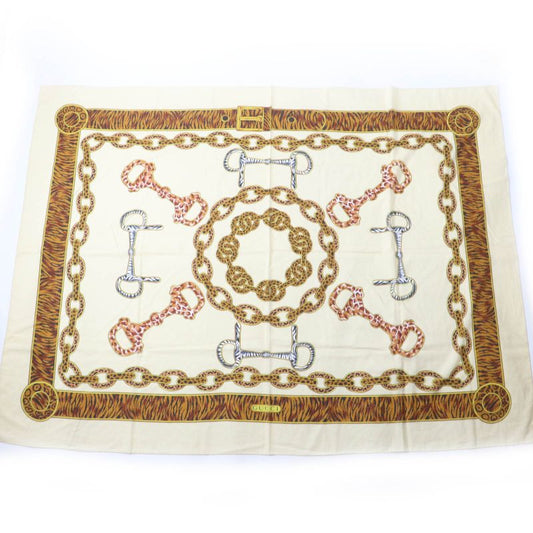 Gucci Vintage 100% Cotton Animal Print Horsebit Large Shawl Scarf Brown Made In