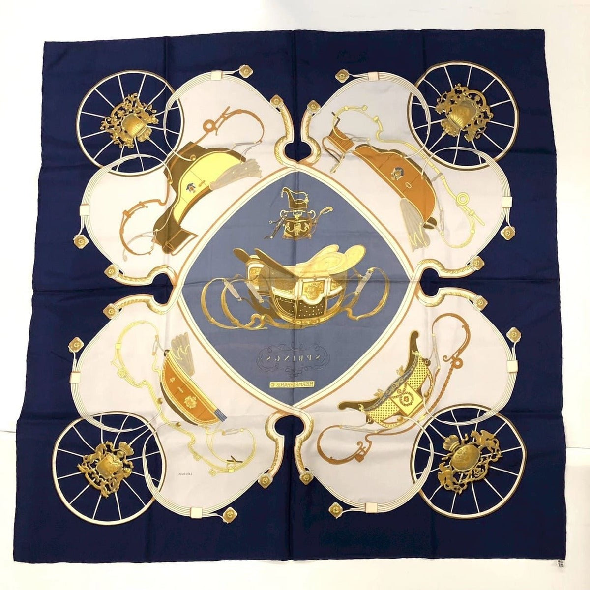 Hermes Carre 90 Springs Spring Scarf Silk Navy Vintage — view 2