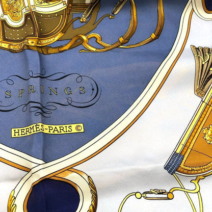 Hermes Carre 90 Springs Spring Scarf Silk Navy Vintage — view 4