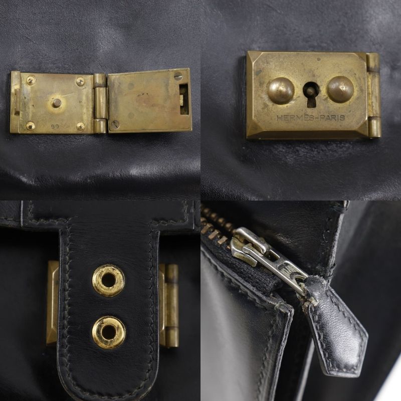 Hermes Pochette Jet Second Bag Vintage Box Calf Black 0V Men's Clutch Bag