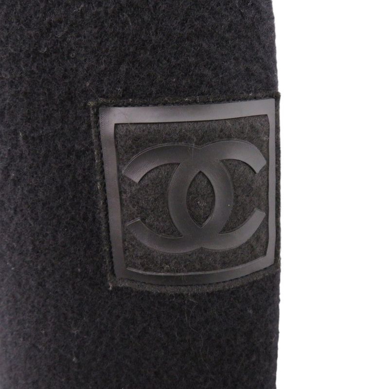 Chanel Sport Line Zip Up Coco Mark P21951 Size 38 Wool Black Hoodie Black 1017