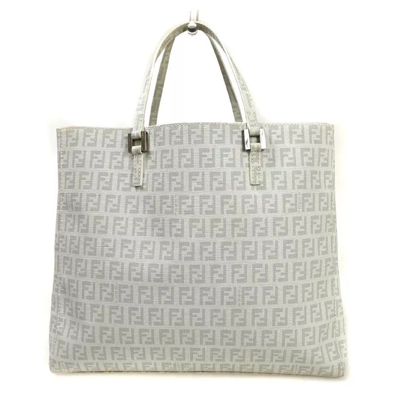 Fendi Bag Tote Handbag Zucchino Pattern White Gray 73ga948