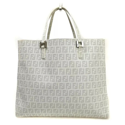 Fendi Bag Tote Handbag Zucchino Pattern White Gray 73ga948