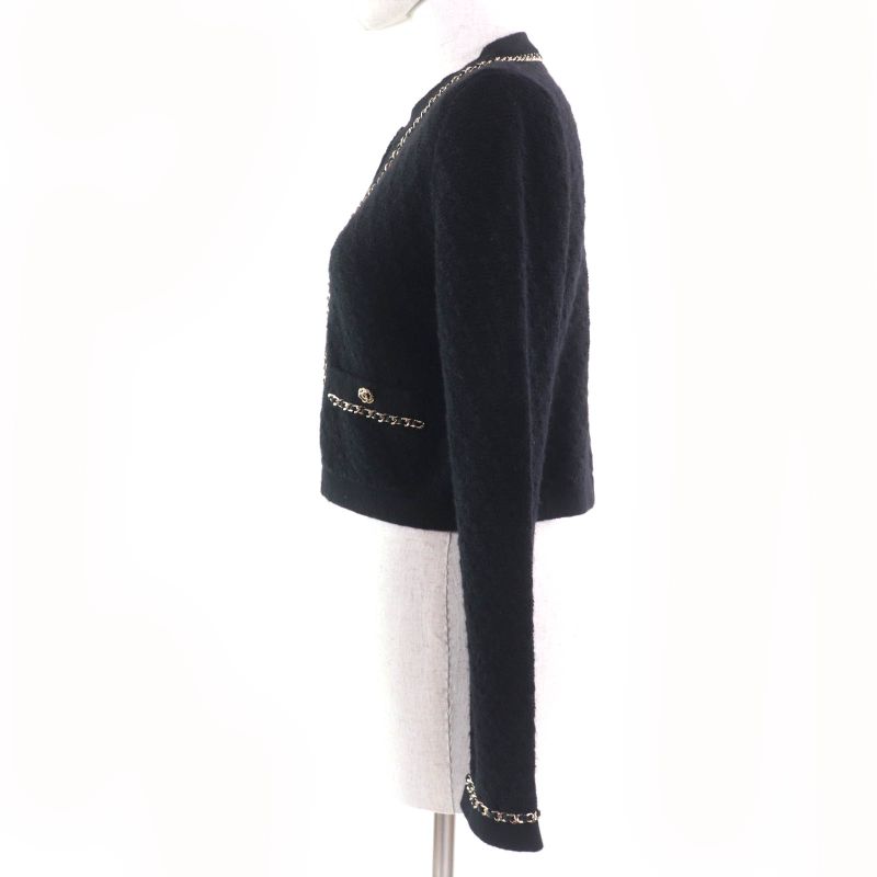CHANEL P7524k10893 100% Cashmere Coco Mark Button Chain Design Knit Jacket
