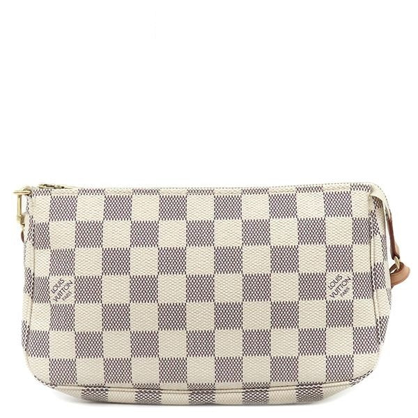 Louis Vuitton Pouch Pochette Soir Damier Azur Canvas Gold Handle