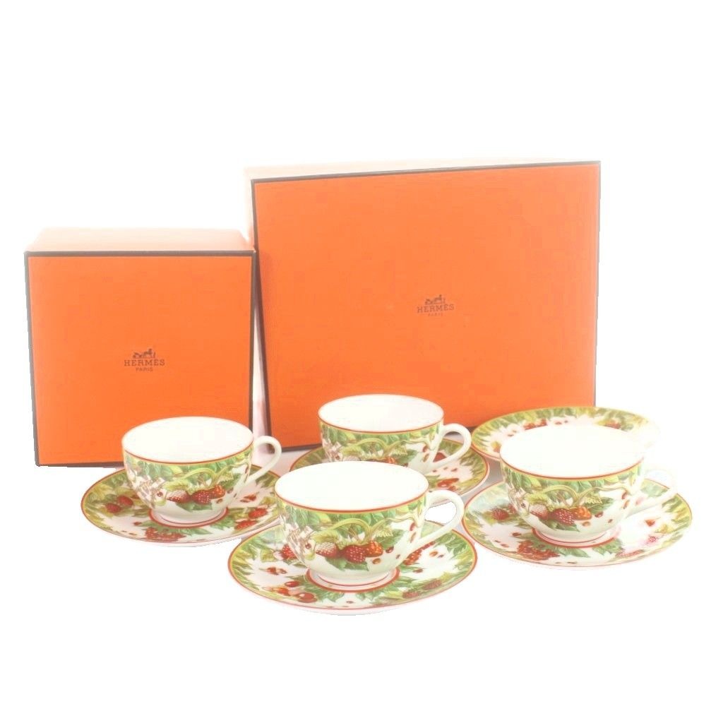 Hermes Pythagoras Cup & So Sa 5 Set White MW with Floral