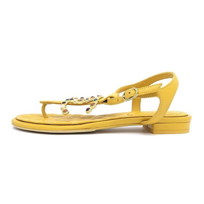 Chanel Flat Sandals Yellow 38 C Visual Coco Mark Shoes