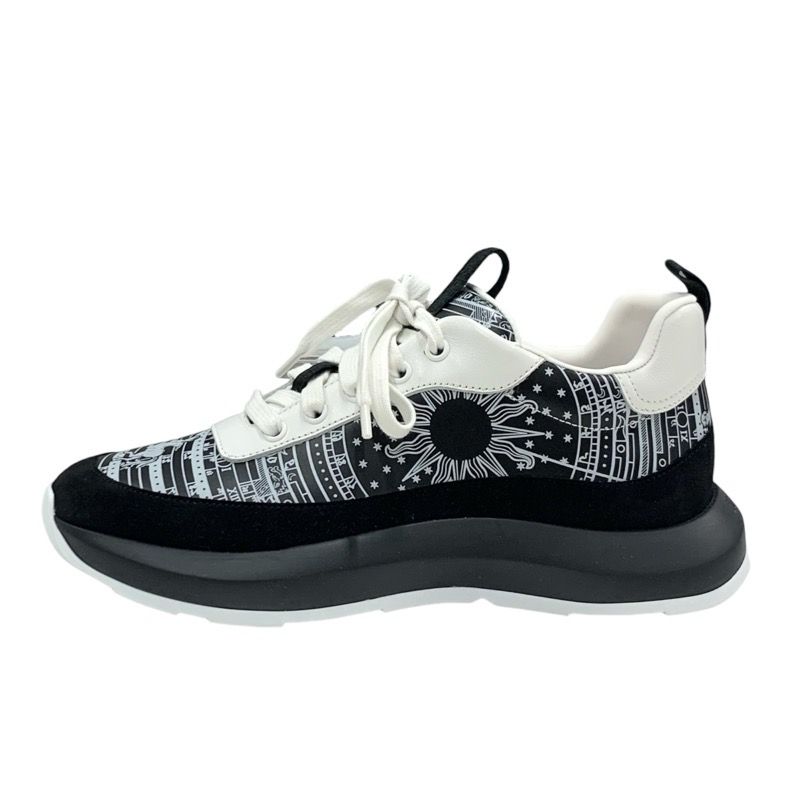 Hermes Glam Sneakers Shoes Leather Suede Black White Bandana Pattern
