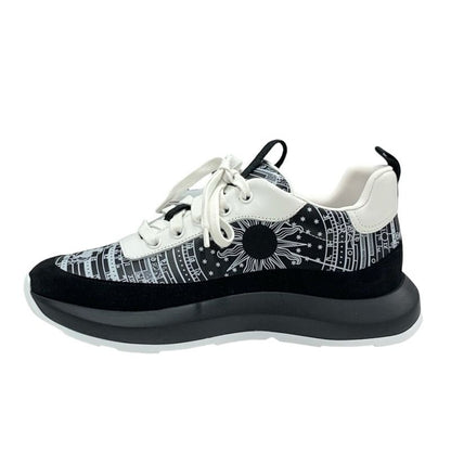 Hermes Glam Sneakers Shoes Leather Suede Black White Bandana Pattern