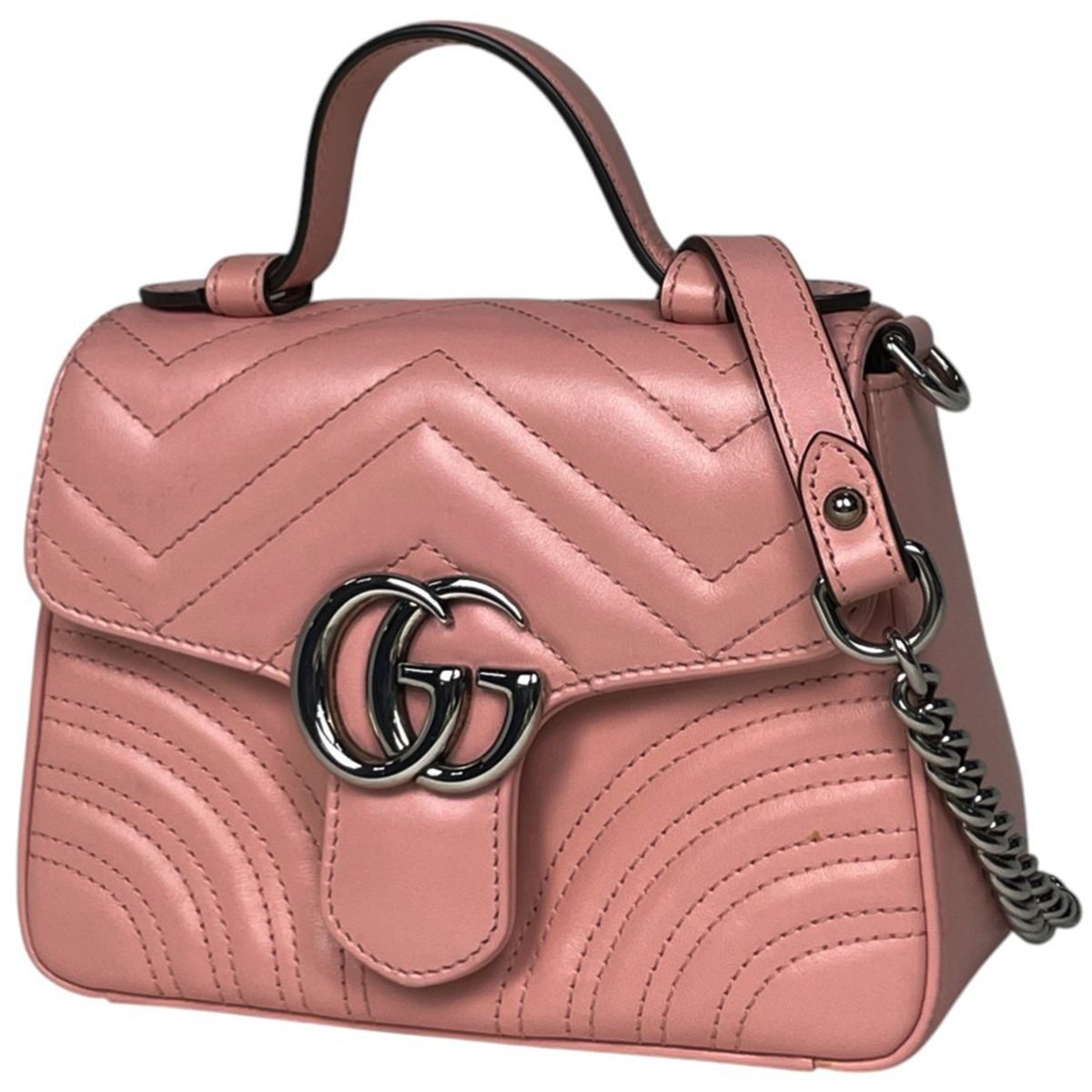 Gucci GG Marmont 2-Way Chain Shoulder Bag Double Leather Pink