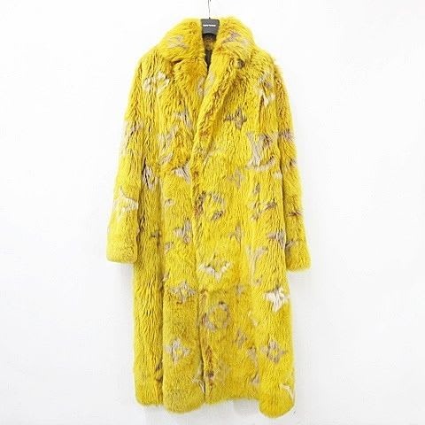 Louis Vuitton Coat Fur Long All Over Pattern Monogram Sheep Leather 24 SS