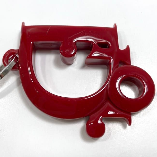 Christian Dior Key Ring Red Silver Excellent Condition Plastic
