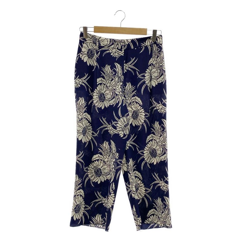 Prada - Silk Allover Flower Print Tapered Pants - 38S - Navy White - Women's