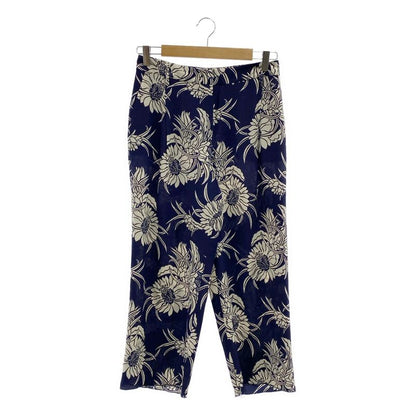 Prada - Silk Allover Flower Print Tapered Pants - 38S - Navy White - Women's
